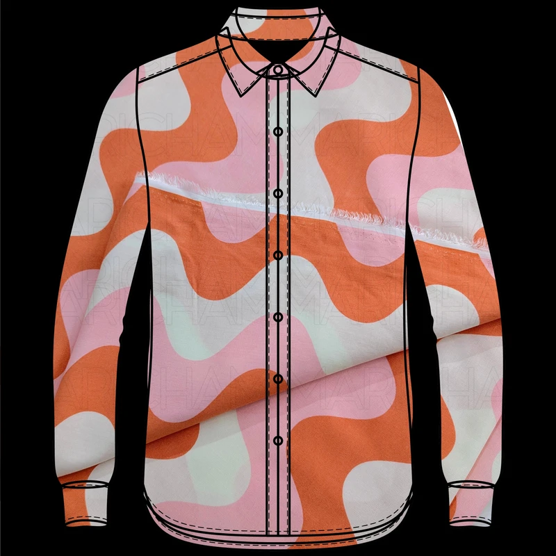 Burnt Orange-White-Pink Wavy Striped Tencel Cotton F942033 - Image 5