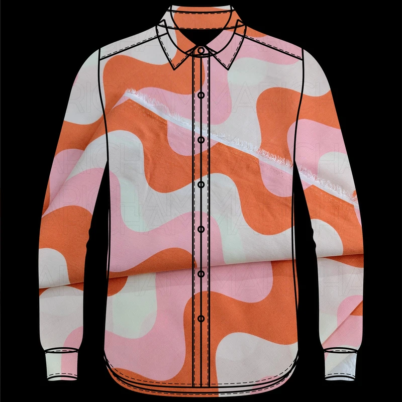 Burnt Orange-White-Pink Wavy Striped Tencel Cotton F942033 - Image 6