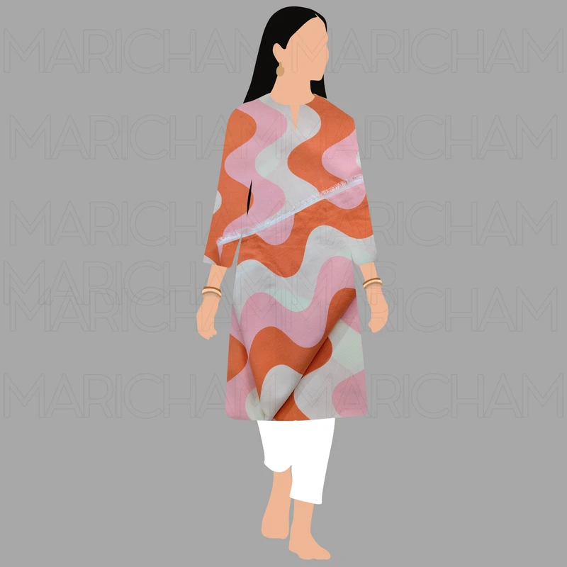 Burnt Orange-White-Pink Wavy Striped Tencel Cotton F942033 - Image 10
