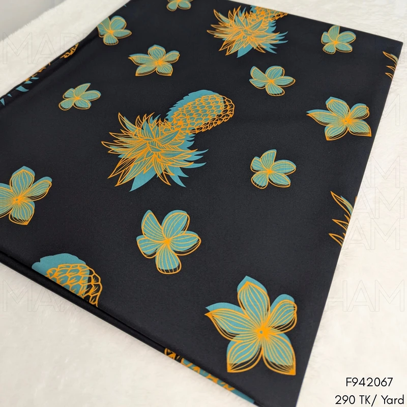 Black-Sky-Blue Pineapple Design Stretchable Fabric F942067