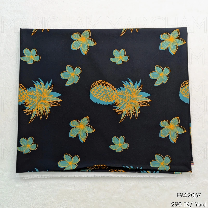 Black-Sky-Blue Pineapple Design Stretchable Fabric F942067