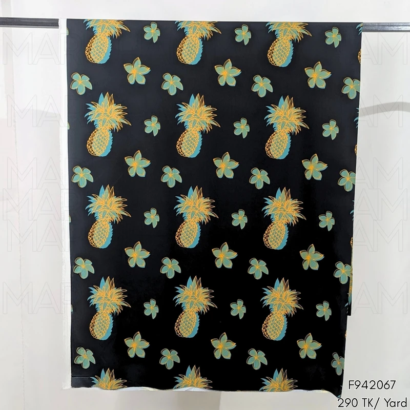 Black-Sky-Blue Pineapple Design Stretchable Fabric F942067 - Image 5