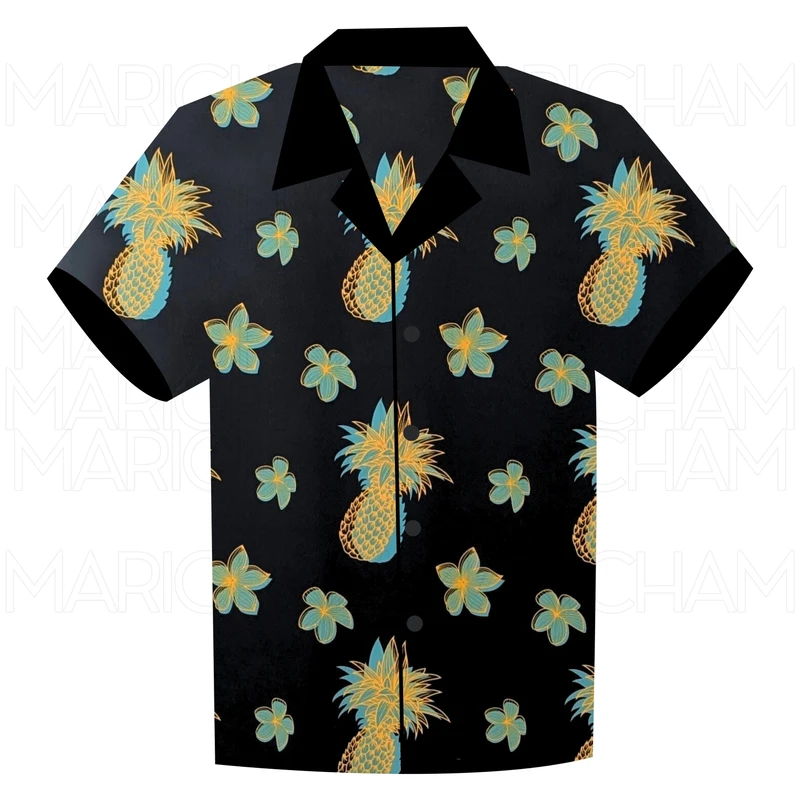 Black-Sky-Blue Pineapple Design Stretchable Fabric F942067 - Image 7