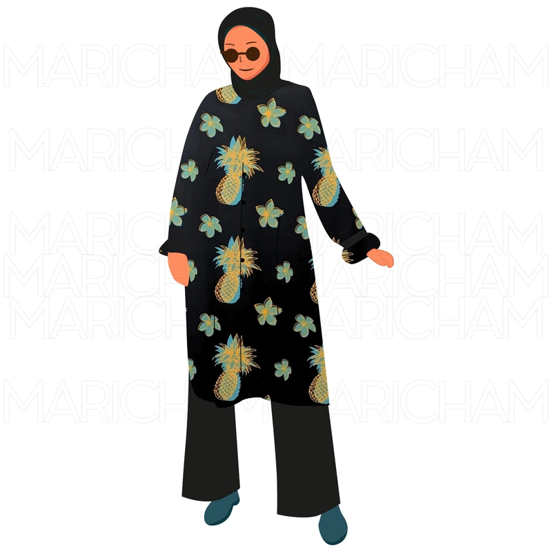 Black-Sky-Blue Pineapple Design Stretchable Fabric F942067 - Image 11