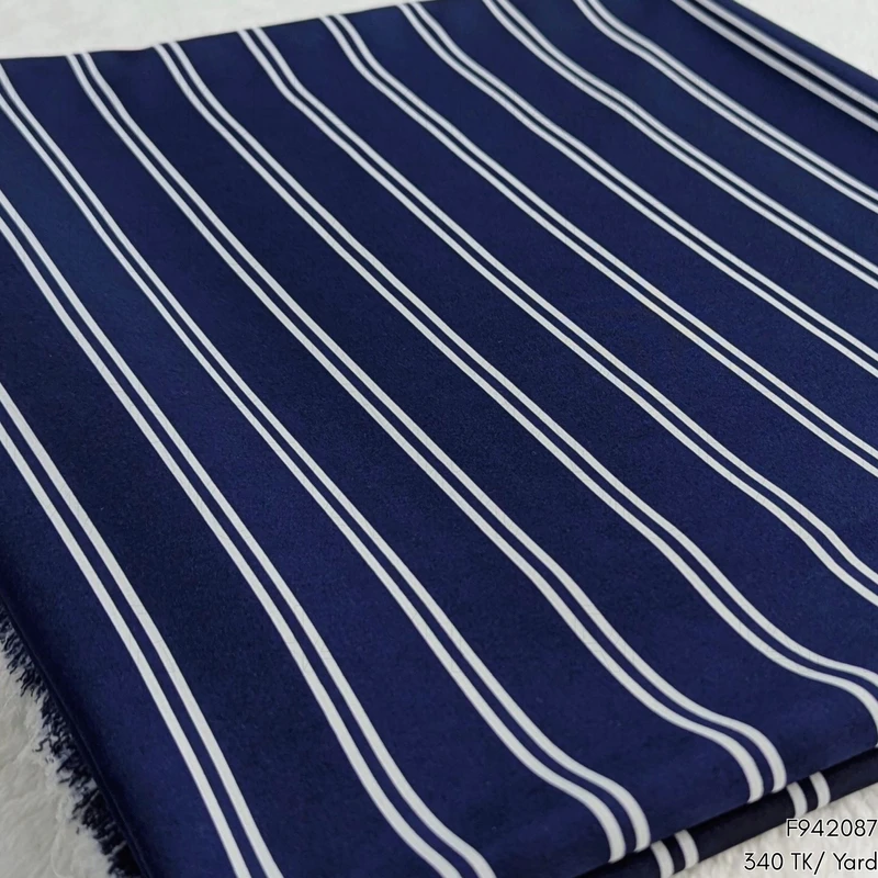 Navy Blue-White Striped Tencel Fabric F942087