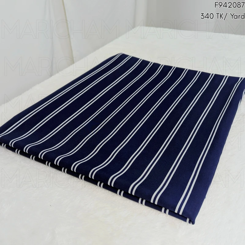 Navy Blue-White Striped Tencel Fabric F942087