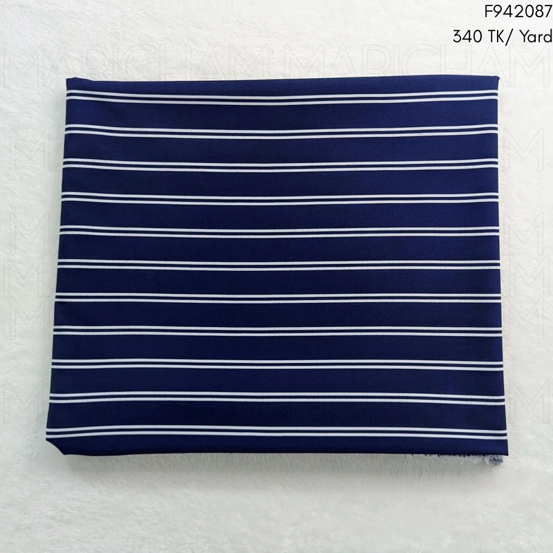 Navy Blue-White Striped Tencel Fabric F942087 - Image 3