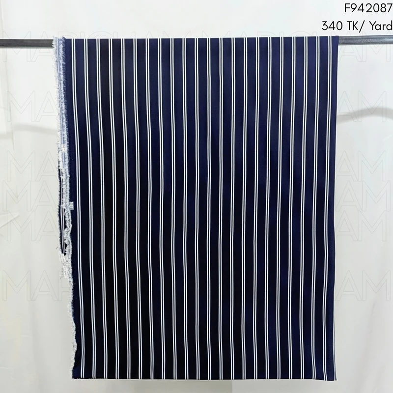Navy Blue-White Striped Tencel Fabric F942087 - Image 5