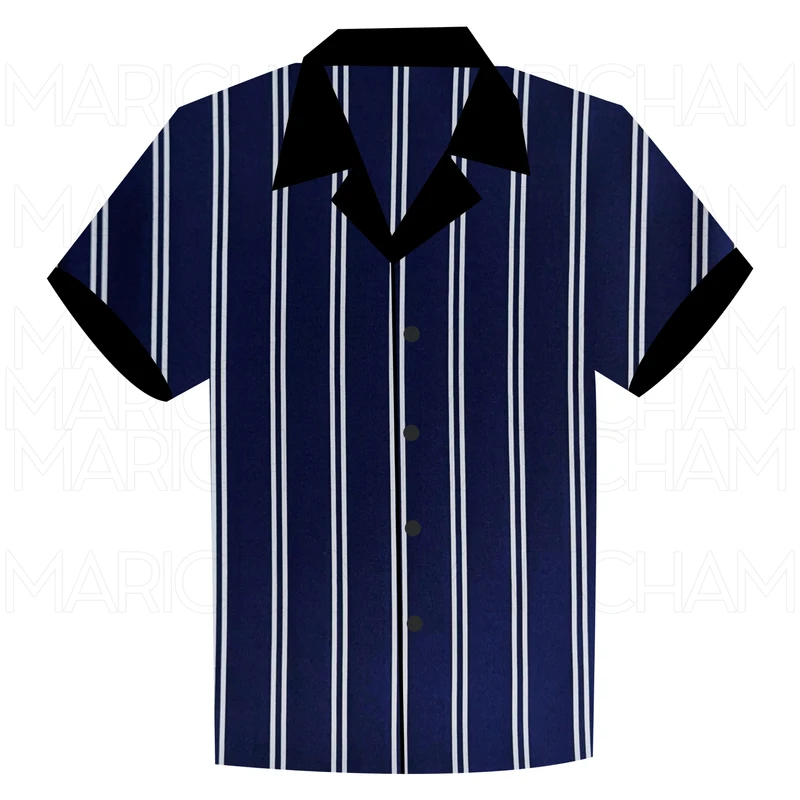 Navy Blue-White Striped Tencel Fabric F942087 - Image 7