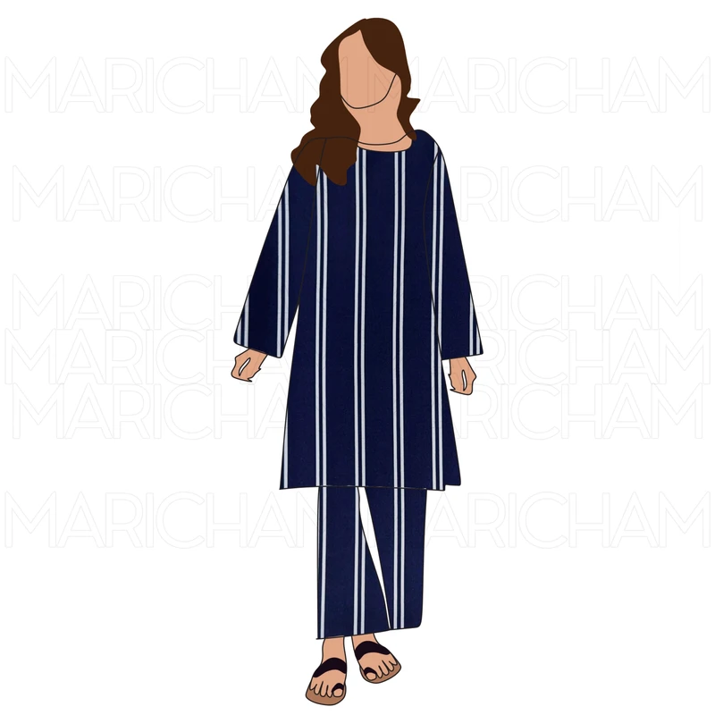 Navy Blue-White Striped Tencel Fabric F942087 - Image 9