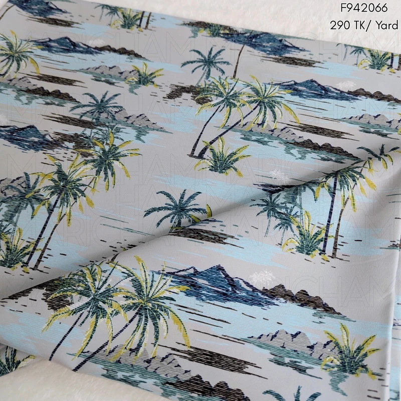 Grey Backed Island Design Stretchable Fabric F942066