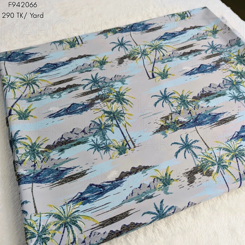 Grey Backed Island Design Stretchable Fabric F942066