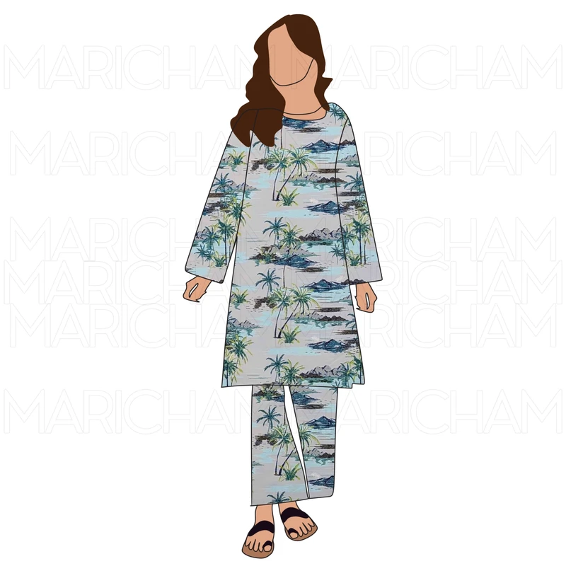 Grey Backed Island Design Stretchable Fabric F942066 - Image 9