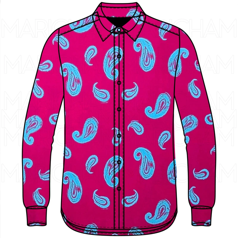 Barbie Pink-Sky Color Paisley Design Stretchable Fabric F942058 - Image 6