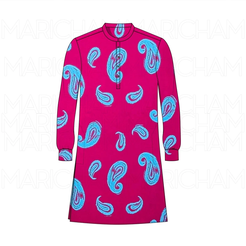 Barbie Pink-Sky Color Paisley Design Stretchable Fabric F942058 - Image 8