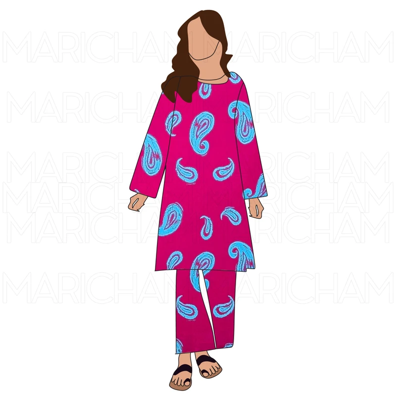 Barbie Pink-Sky Color Paisley Design Stretchable Fabric F942058 - Image 9