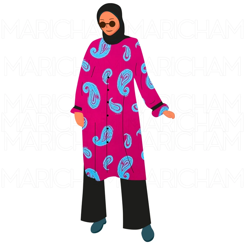 Barbie Pink-Sky Color Paisley Design Stretchable Fabric F942058 - Image 11