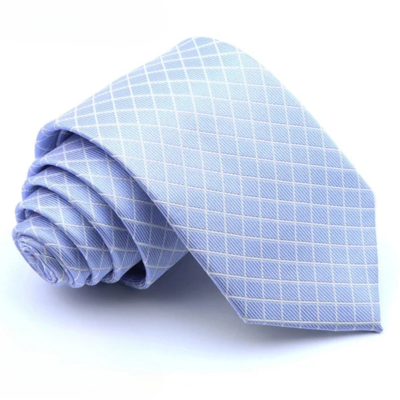 Sky Blue Checkered Necktie. TIE-3