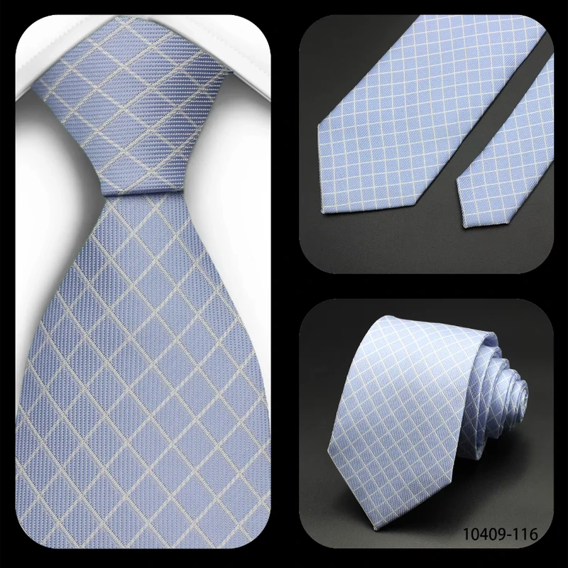 Sky Blue Checkered Necktie. TIE-3