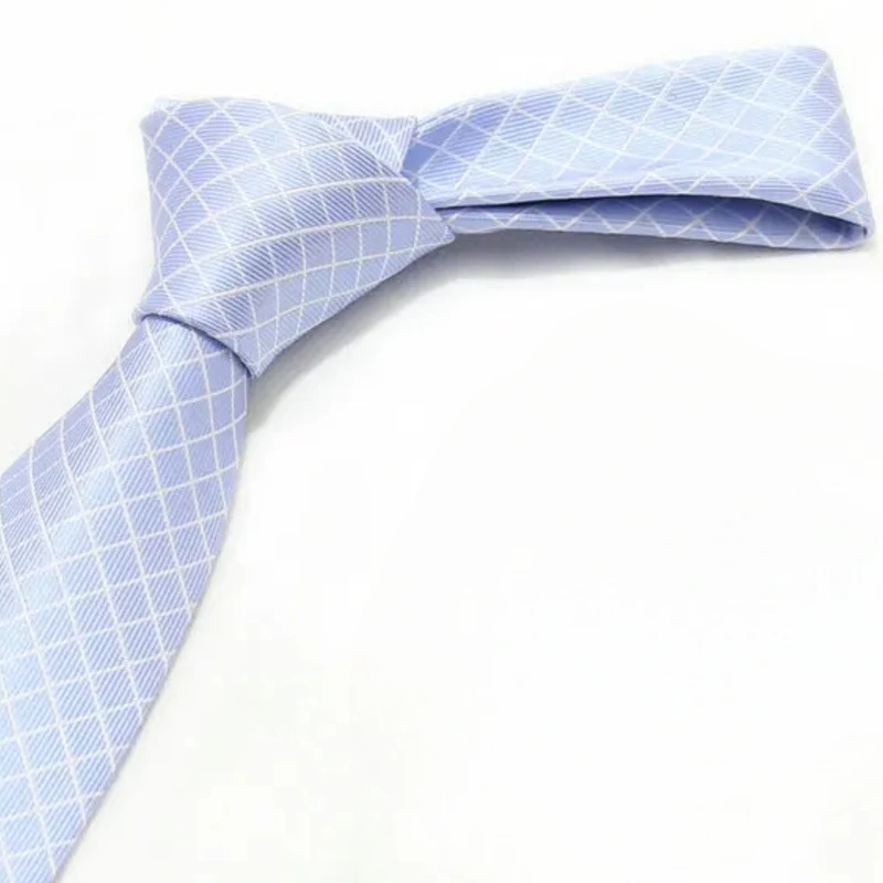 Sky Blue Checkered Necktie. TIE-3 - Image 3