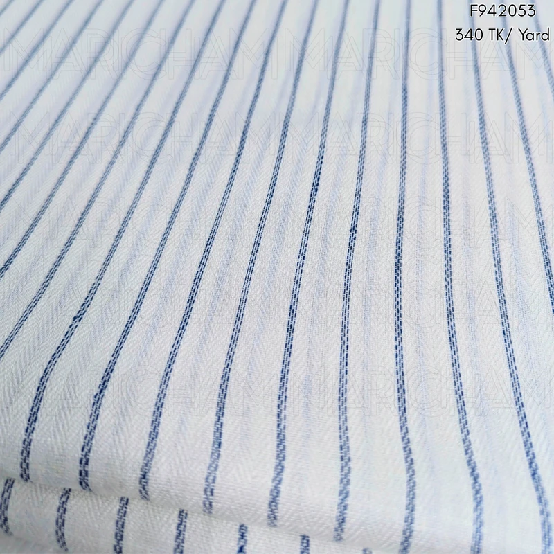 White-Blue Striped Linen Cotton Fabric F942053