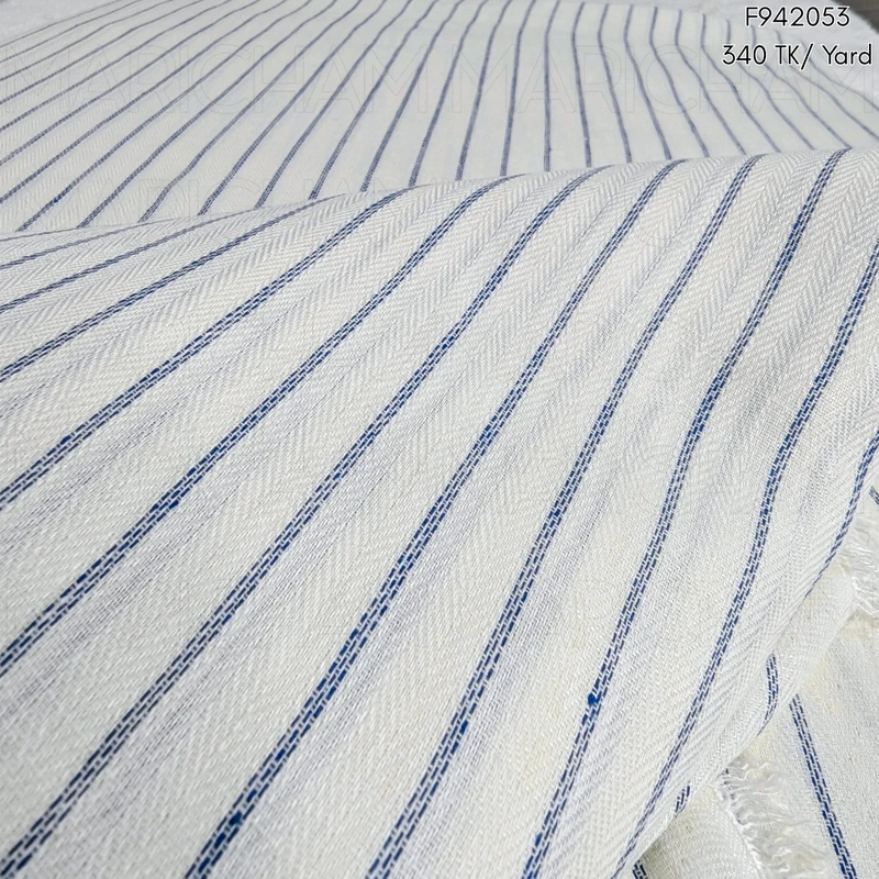 White-Blue Striped Linen Cotton Fabric F942053
