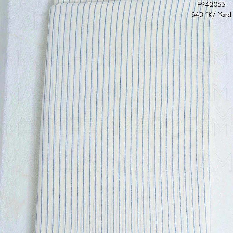 White-Blue Striped Linen Cotton Fabric F942053 - Image 3