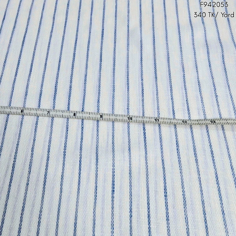 White-Blue Striped Linen Cotton Fabric F942053 - Image 4
