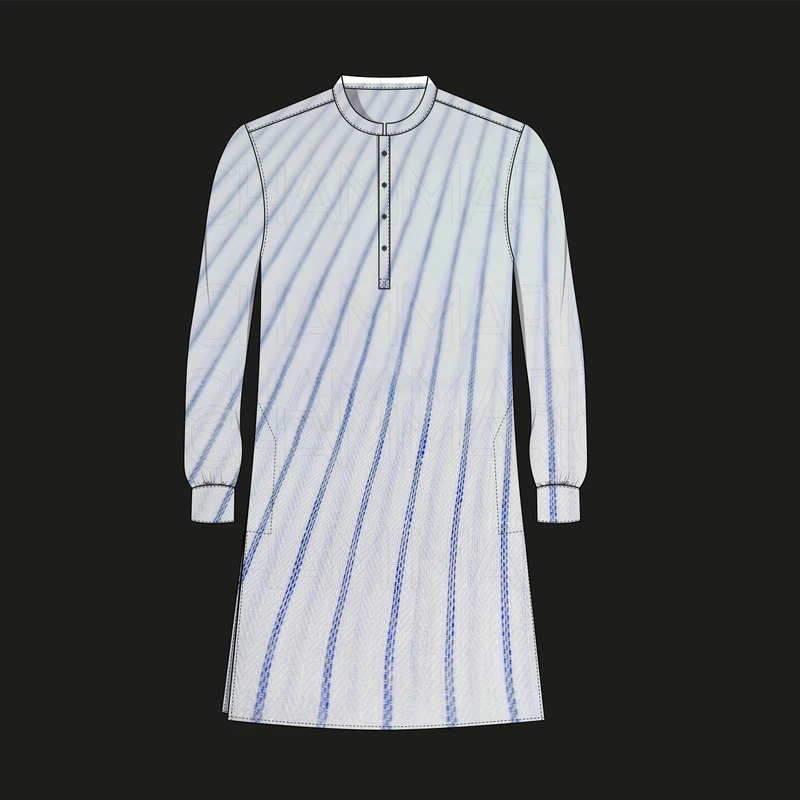White-Blue Striped Linen Cotton Fabric F942053 - Image 7