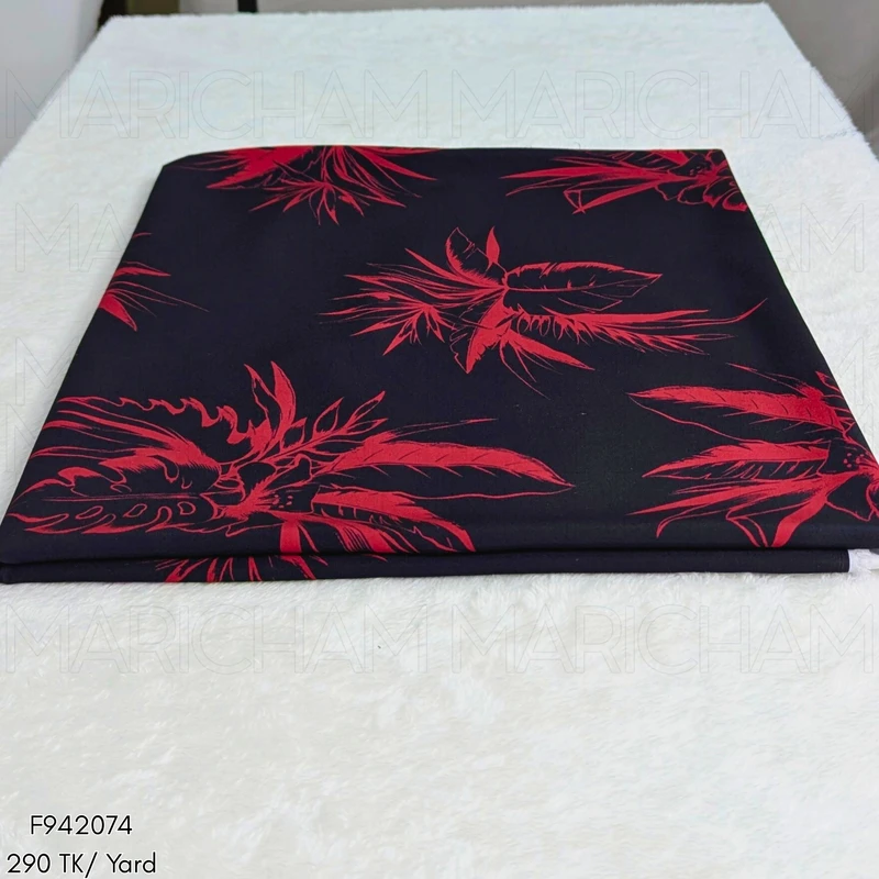 Blood Red-Black Palm Leaves Design Stretchable Fabric F942074 - Image 3