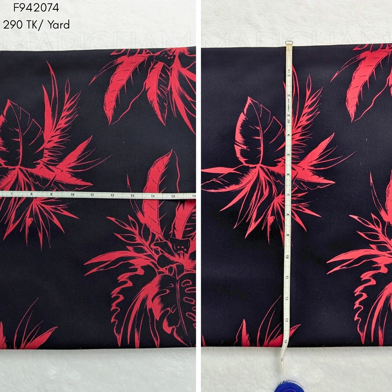 Blood Red-Black Palm Leaves Design Stretchable Fabric F942074 - Image 5