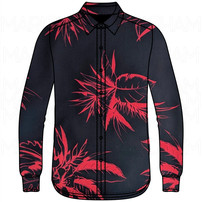 Blood Red-Black Palm Leaves Design Stretchable Fabric F942074 - Image 6