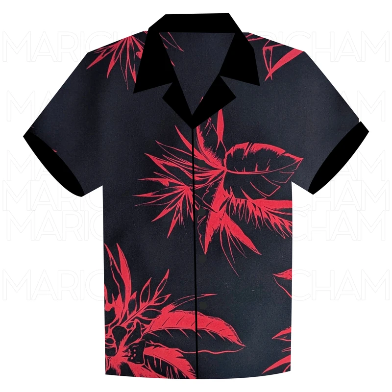 Blood Red-Black Palm Leaves Design Stretchable Fabric F942074 - Image 7
