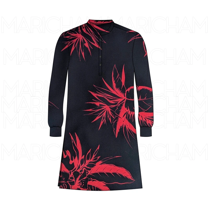 Blood Red-Black Palm Leaves Design Stretchable Fabric F942074 - Image 8