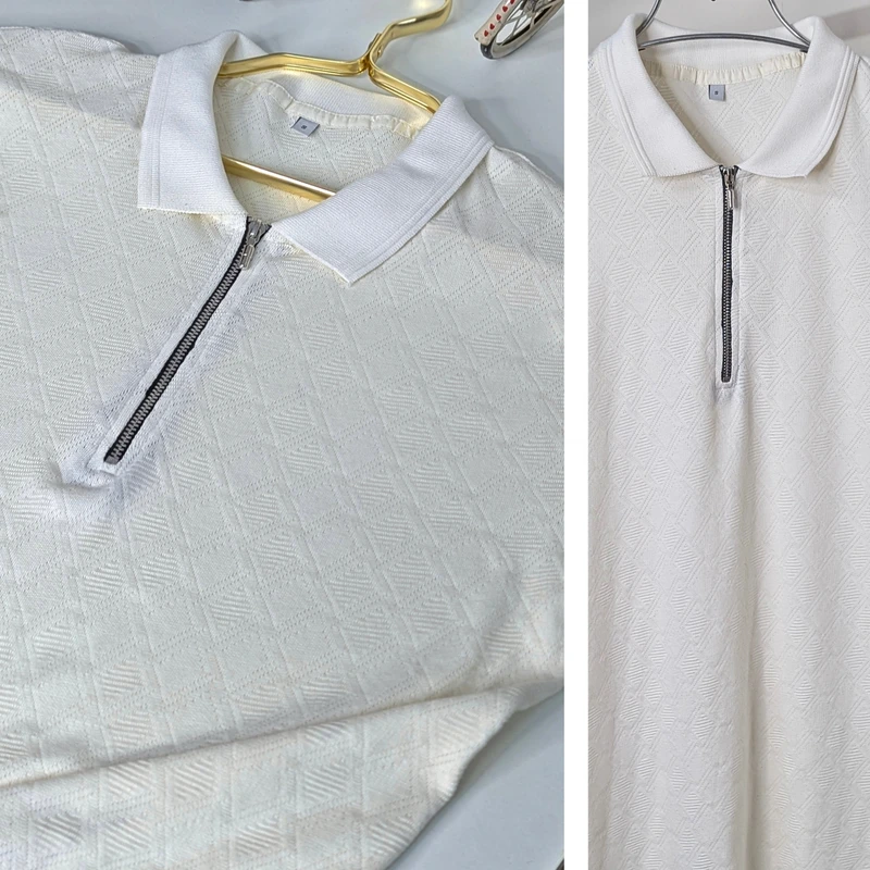 Off White Self Textured Rib Cotton Polo. PK-14