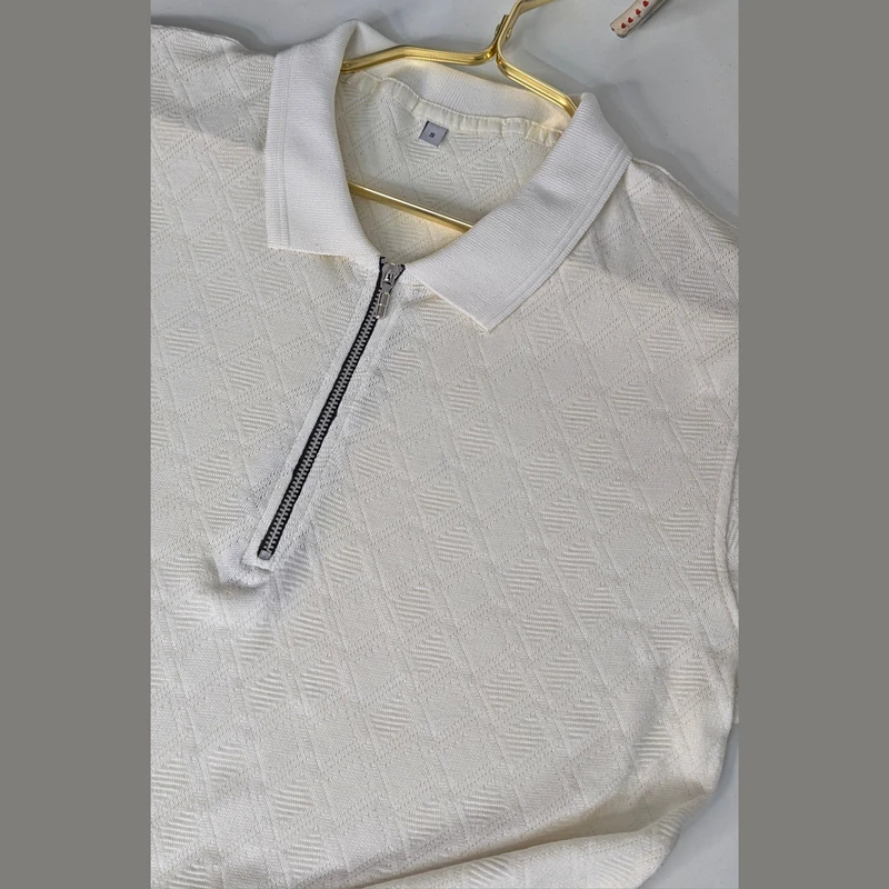 Off White Self Textured Rib Cotton Polo. PK-14 - Image 3