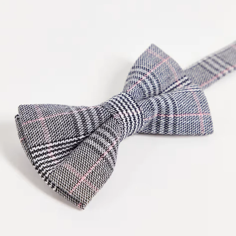 Grey-Black-Pink Checkered Bow Tie. Bow-14