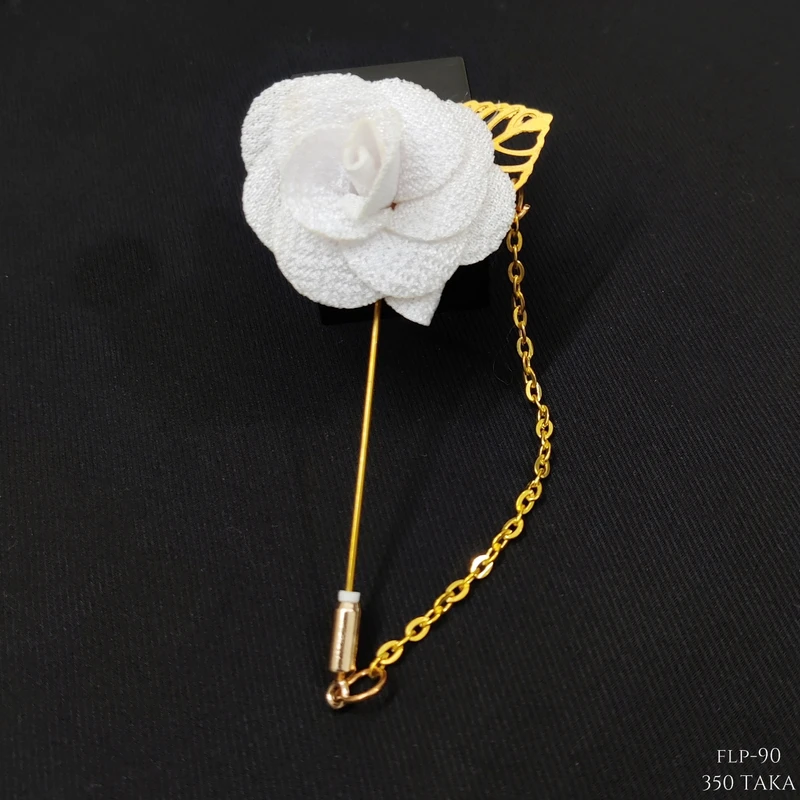 Rose Floral Lapel Pin With Metal Flower and Chain. FLP-13