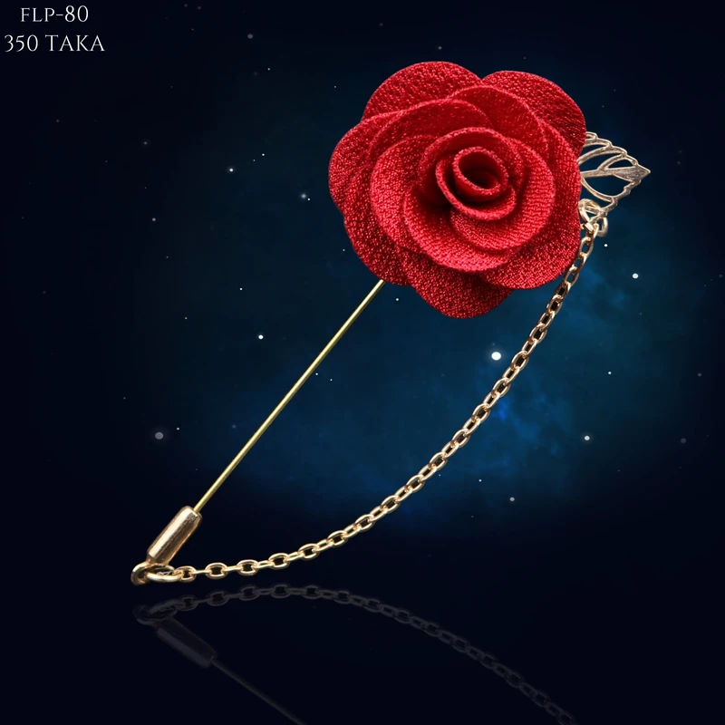 Rose Floral Lapel Pin With Metal Flower and Chain. FLP-13 - Image 3