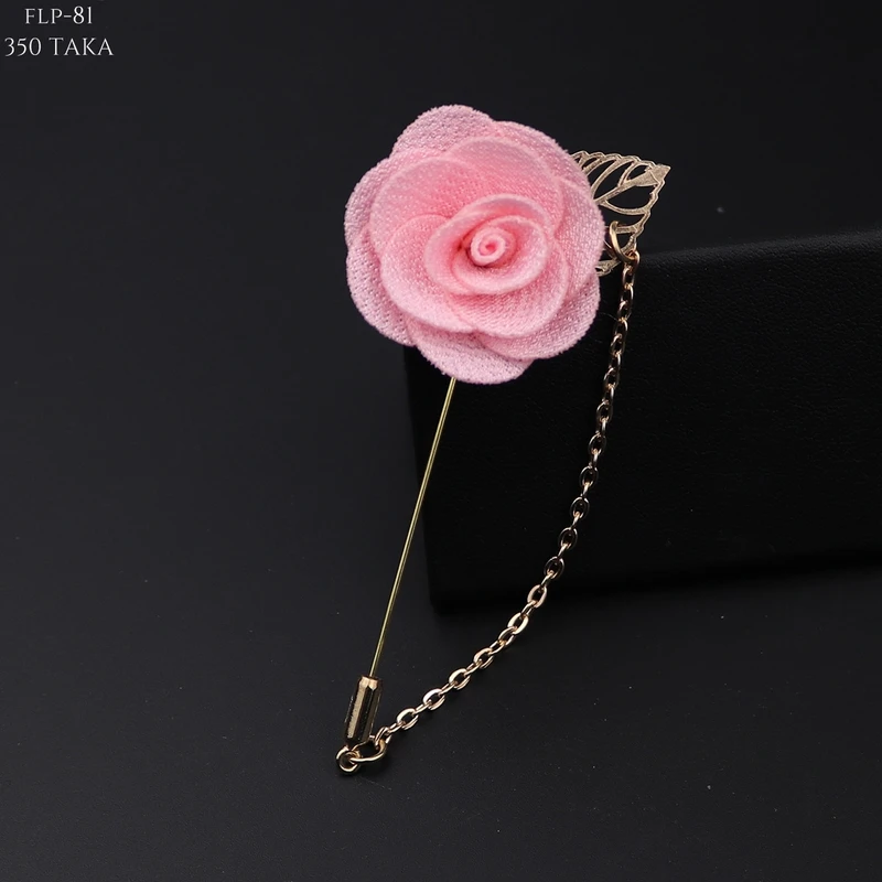 Rose Floral Lapel Pin With Metal Flower and Chain. FLP-13 - Image 4