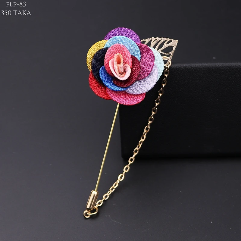 Rose Floral Lapel Pin With Metal Flower and Chain. FLP-13 - Image 5