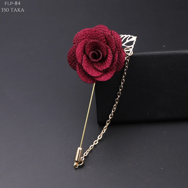 Rose Floral Lapel Pin With Metal Flower and Chain. FLP-13 - Image 6
