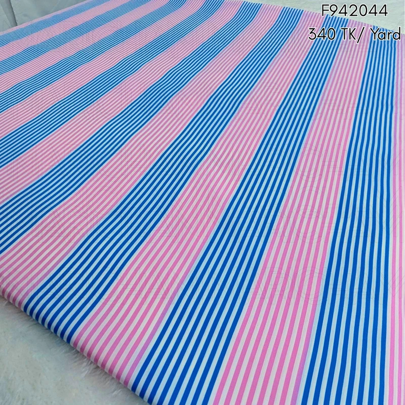 Blue-Pink Striped Cotton Fabric F942044
