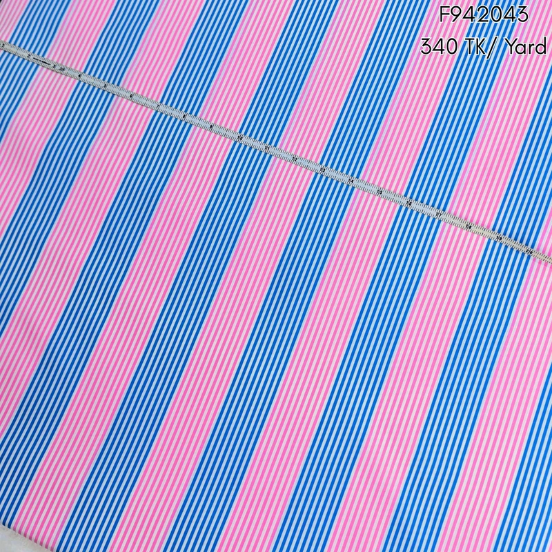 Blue-Pink Striped Cotton Fabric F942044