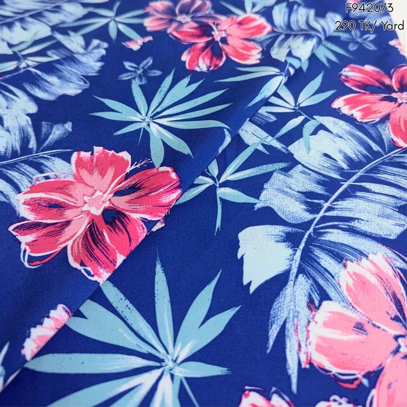 Blue-Pink-Sky Floral Design Stretchable Fabric F942073