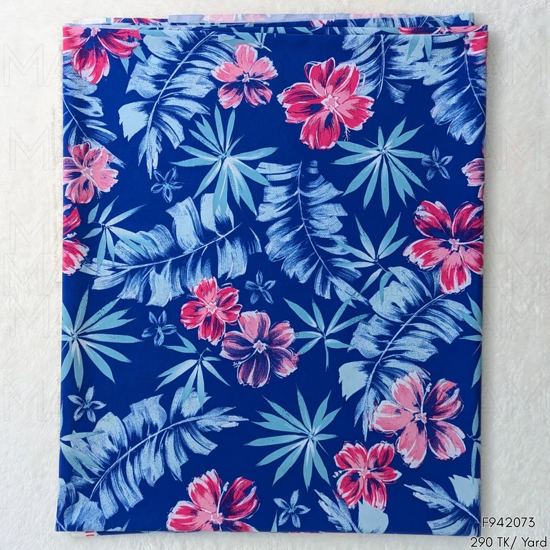 Blue-Pink-Sky Floral Design Stretchable Fabric F942073