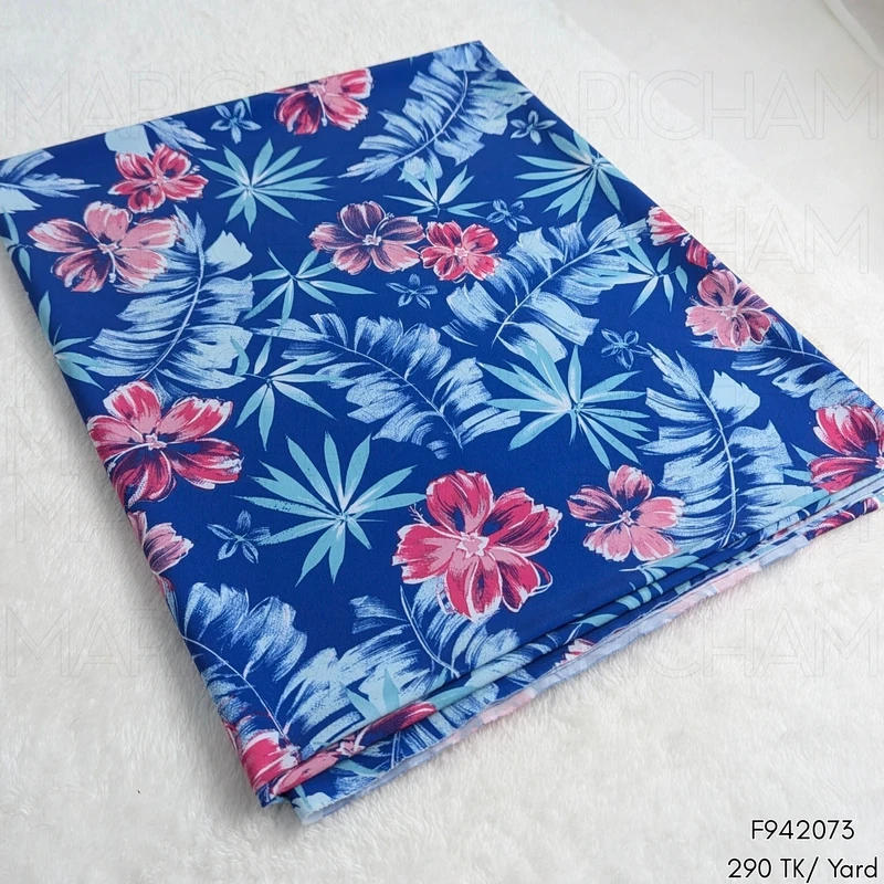 Blue-Pink-Sky Floral Design Stretchable Fabric F942073 - Image 3