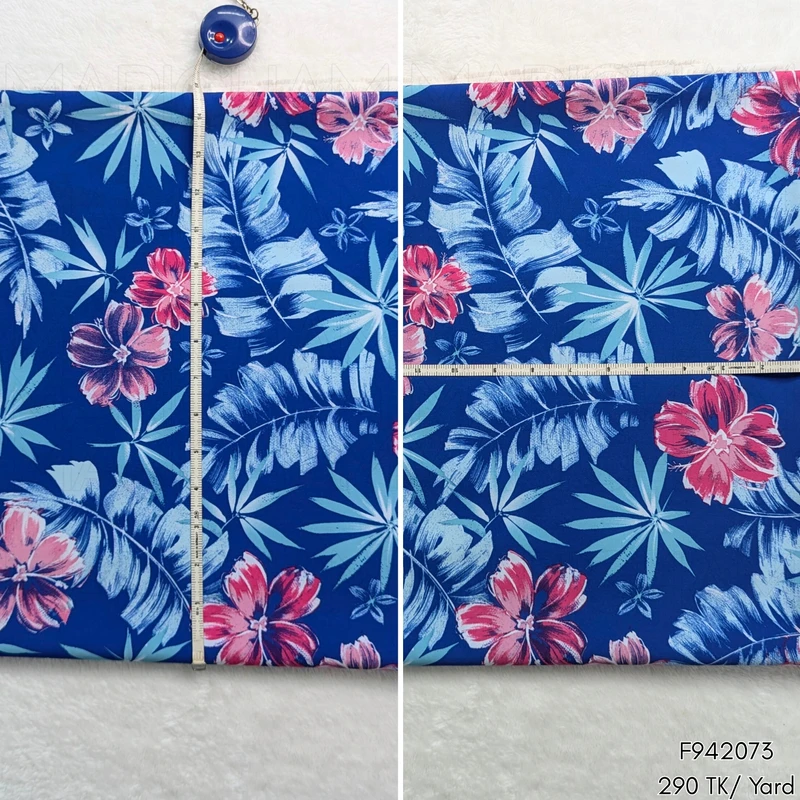 Blue-Pink-Sky Floral Design Stretchable Fabric F942073 - Image 4