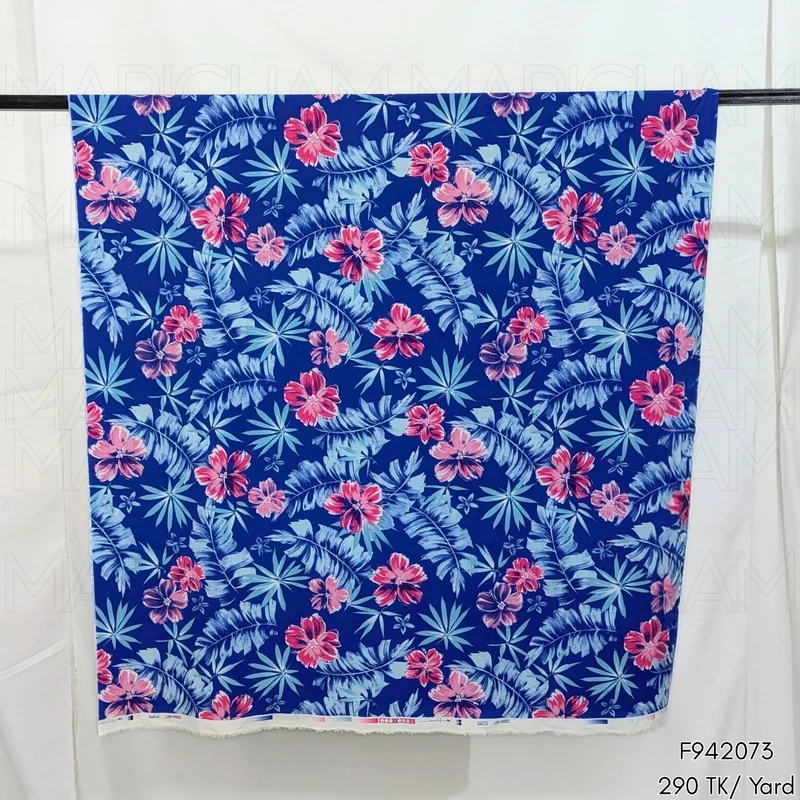 Blue-Pink-Sky Floral Design Stretchable Fabric F942073 - Image 5