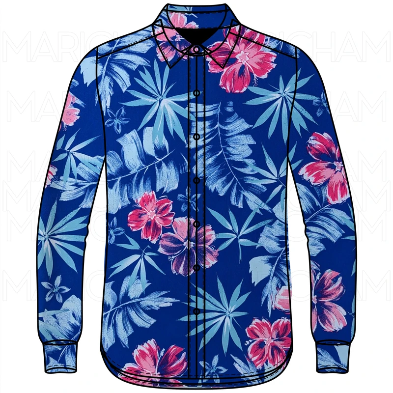 Blue-Pink-Sky Floral Design Stretchable Fabric F942073 - Image 6
